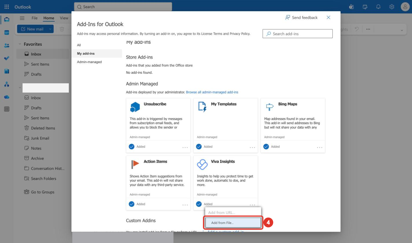 Add a custom add-in menu with Add from File highlighted